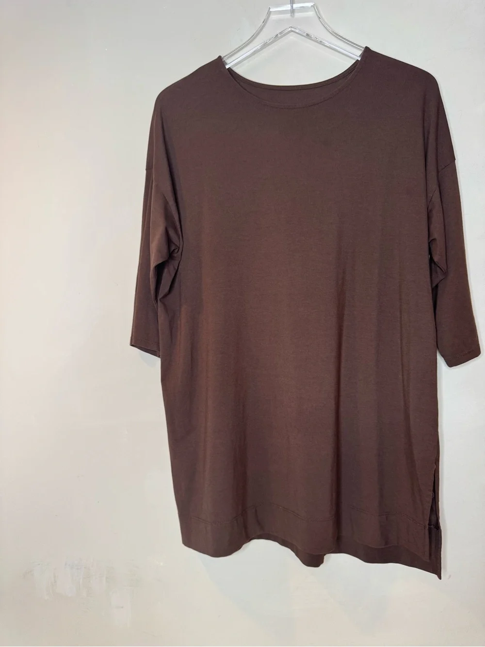 J.Jill Luxe Supima Ballet-Sleeve Tunic Brown Petite Large
